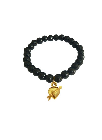 Love Heart Charm Black Onyx Beads Bracelet